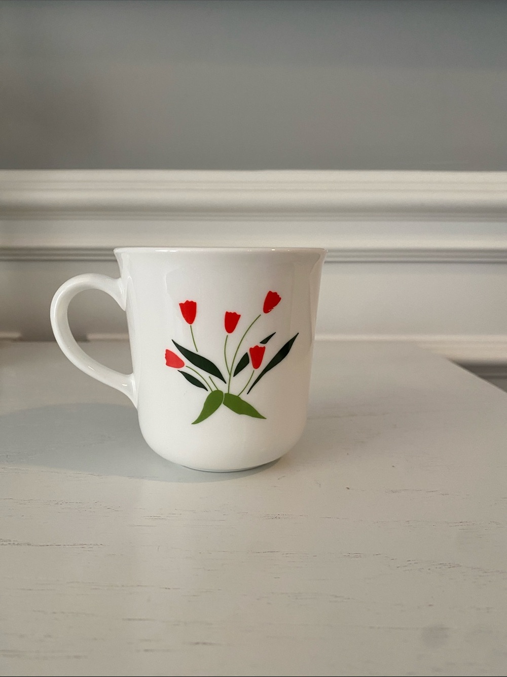 White Floral Tulip Ceramic Mug - Corningware